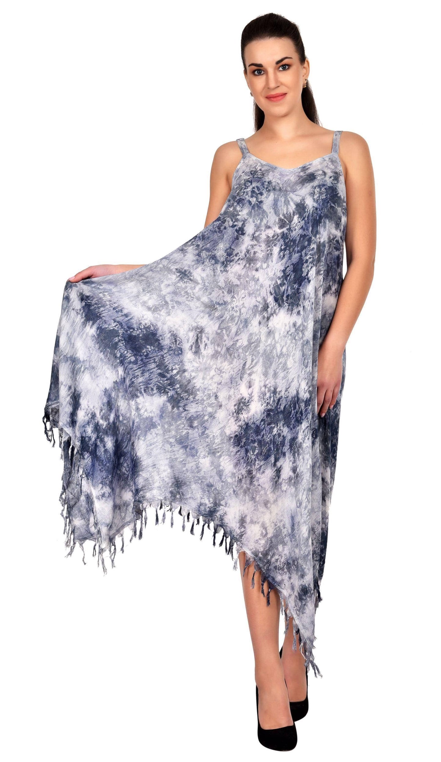 V Neck Tie Dye Dress With Fringes