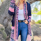 Navy Aztec Printed Knit Cardigan With Open Front Pockets Lightweight Acrylic Layering Piece