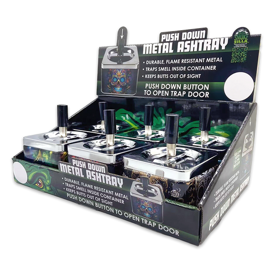 Smokezilla Push Down Metal Ashtray Assortment- 6/Display