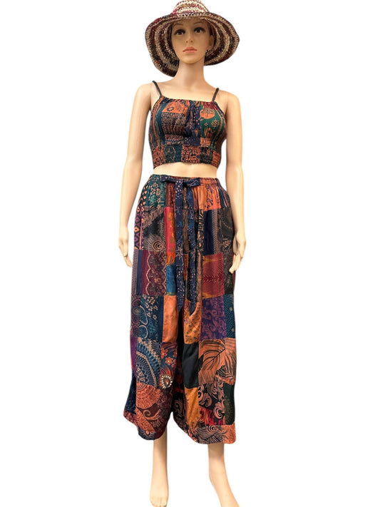 Rayon Red Multi Patchwork Top and Pant Set KTY510