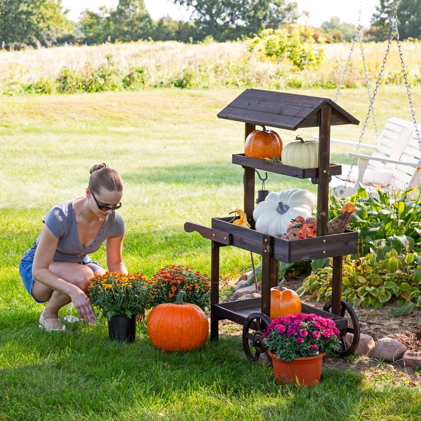 Country Market Flower Stand Raised Garden Bed - Charred Fir