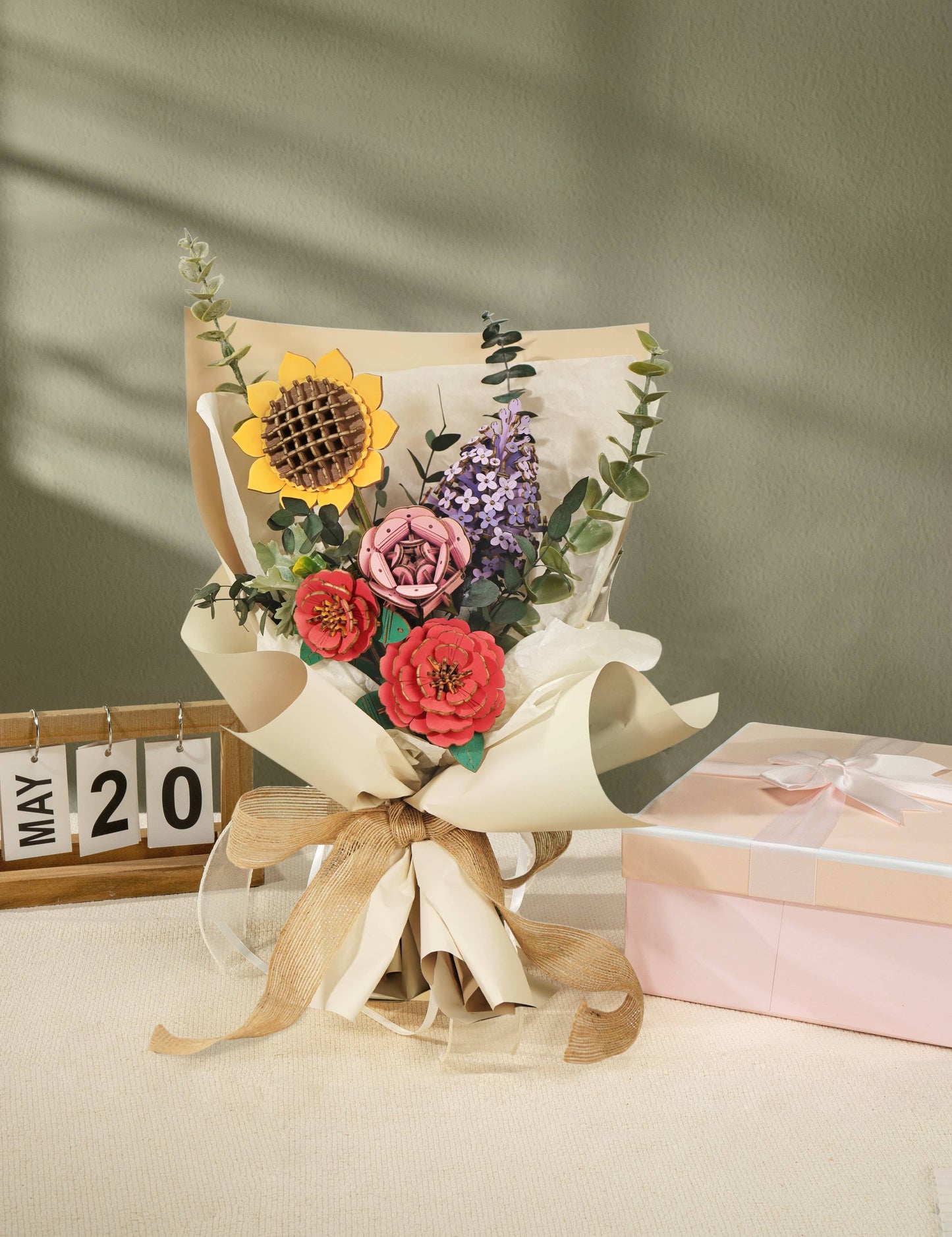 Pink Rose Rowood DIY Wooden Flower 3D Puzzles