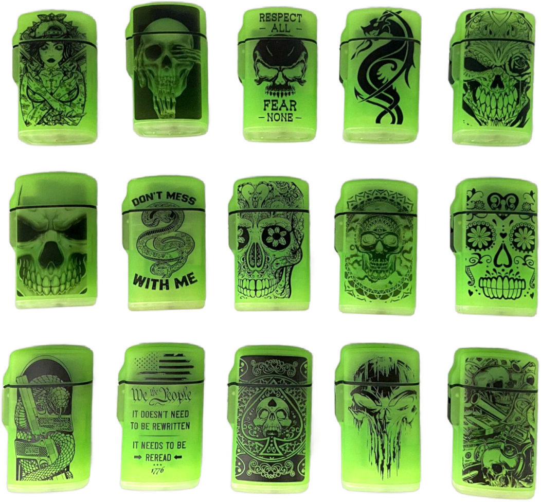 Glow In The Dark Flip Top Torch Lighter Assortment- 15/Pack