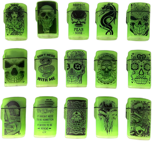 Glow In The Dark Flip Top Torch Lighter Assortment- 15/Pack