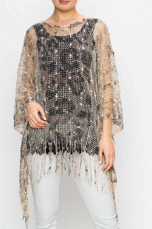 MESH WITH SEQUIN PONCHO TOP