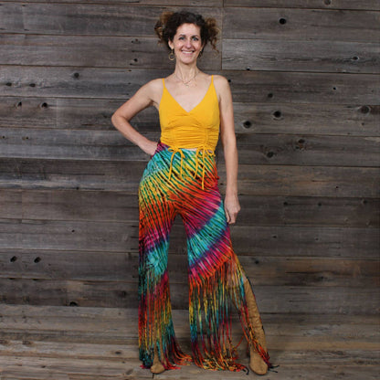 Hand Tie Dyed In Bright Colors Fringe Pants- JD23S-3