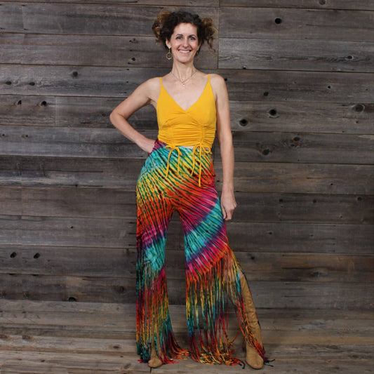 Hand Tie Dyed In Bright Colors Fringe Pants- JD23S-3