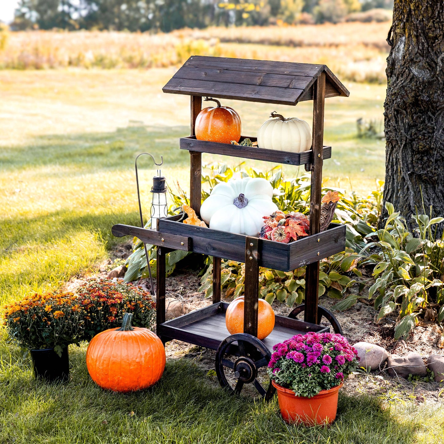 Country Market Flower Stand Raised Garden Bed - Charred Fir