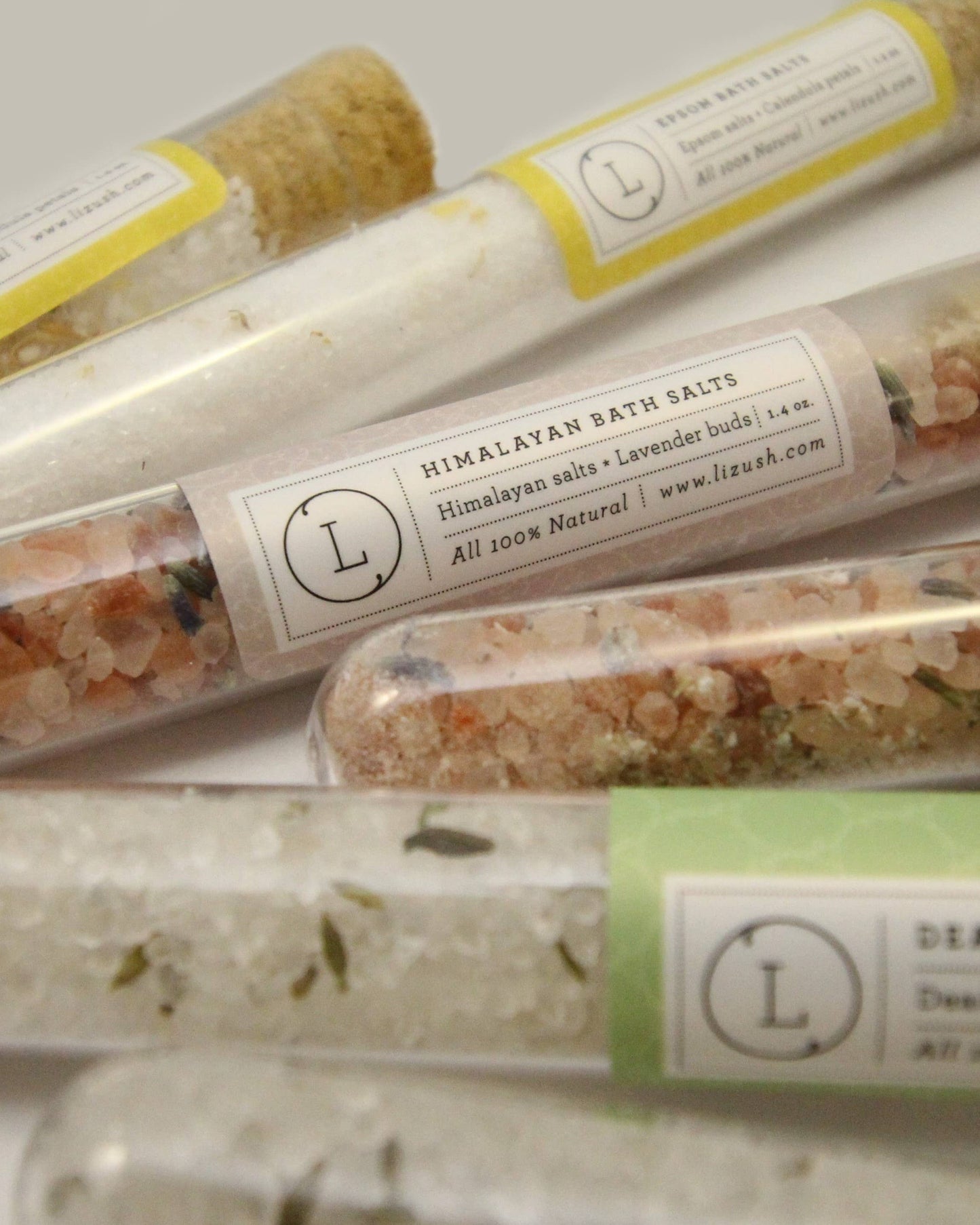NEW BATH SALTS IN A 8'' GLASS TUBE-bath soak, bath salts -432