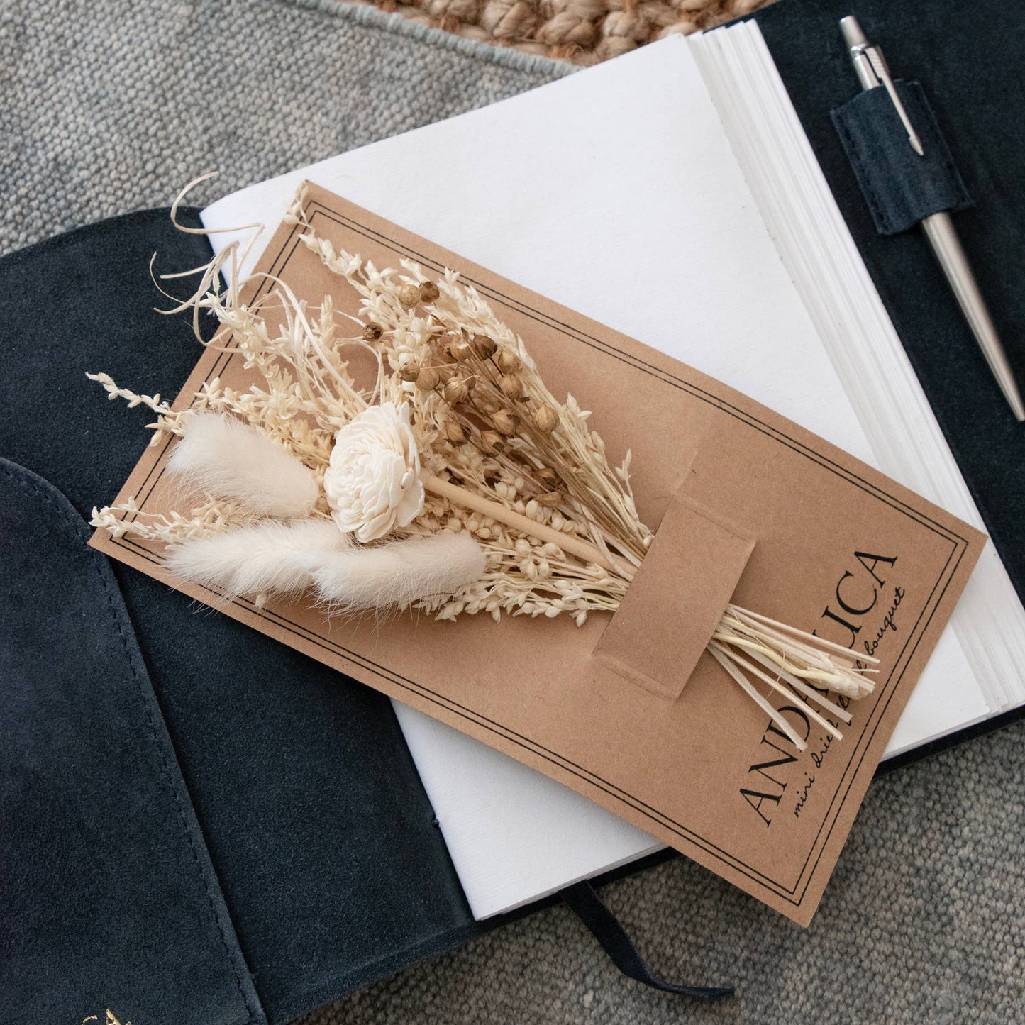 Delicate Ivory Wildflower Mini Bouquet Arrangement with Bunny Tails Sola Flower and Flax, perfect for any decor.