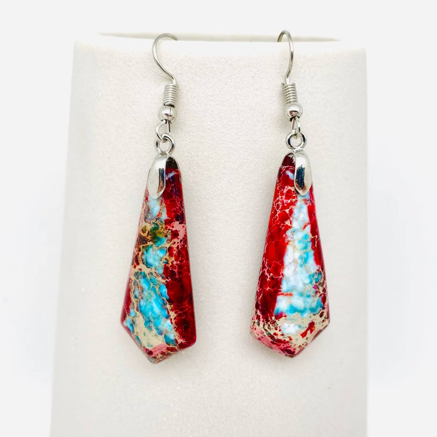 Colored Emperor Stone Geometric Agate Chakra Earrings Copper Nickel Free Lead Free Stylish Dainty Jewelry Gift For Her