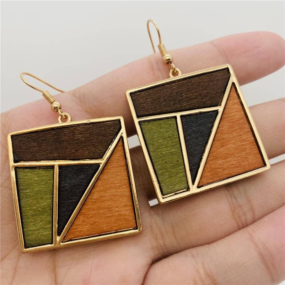 Wood Geometric Earrings