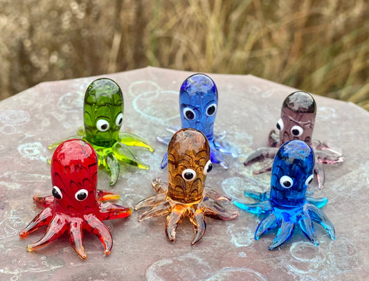 Glass Octopus Sitter Miniature Collectible Figurine