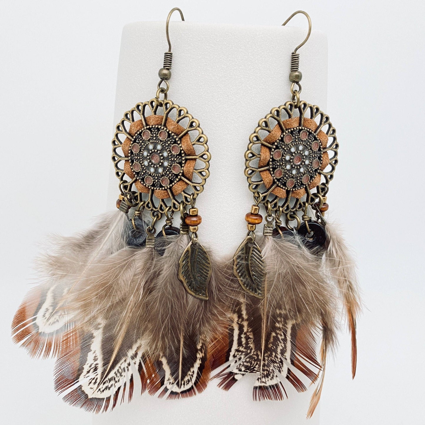 Feather Pendant Round Hollow Woven Bohemian Earrings
