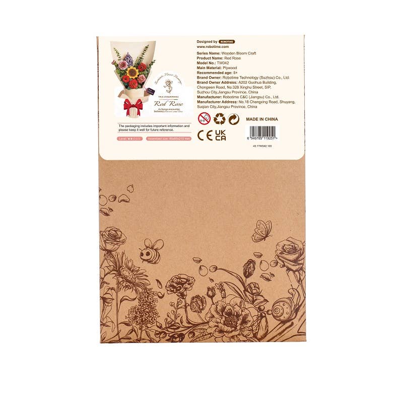 Red Rose  Rowood DIY Wooden Flower 3D Puzzles