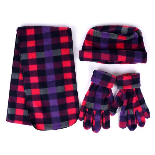Women's Fleece Pink Plaid Winter Set