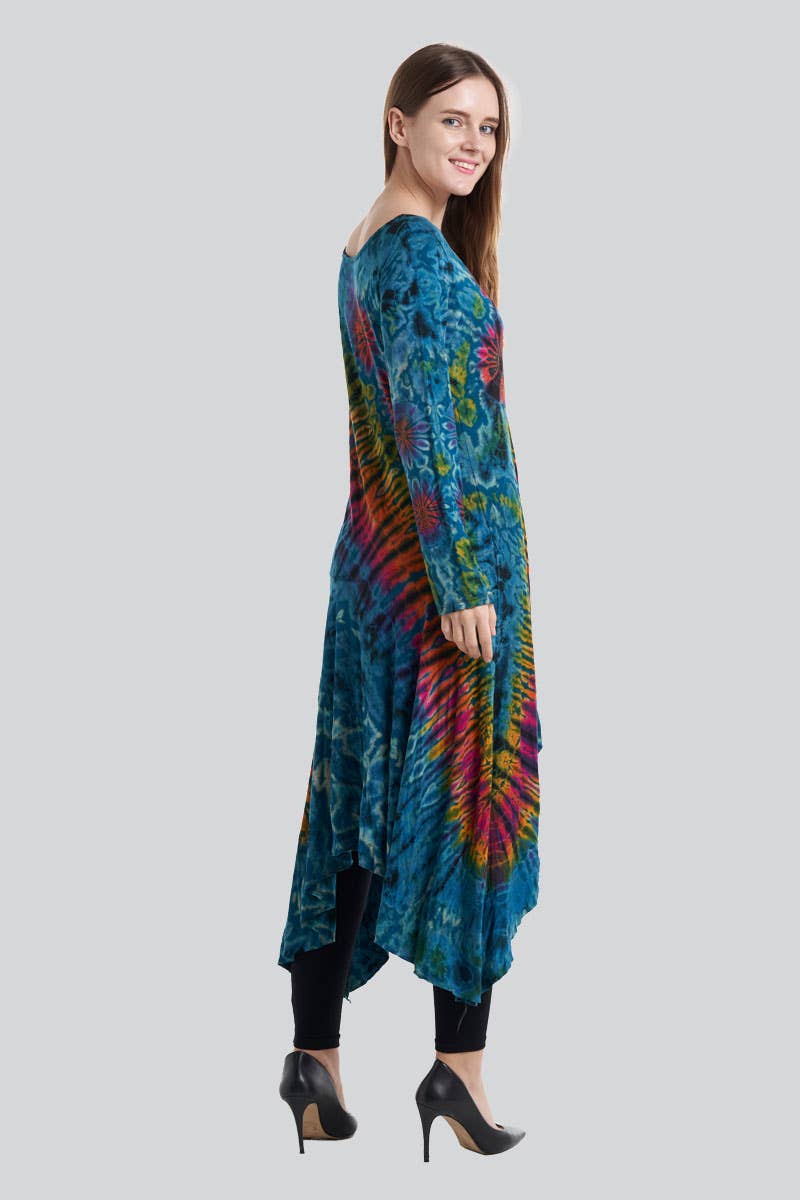 Tie Dye Blouse Long Sleeve Spandex Asymmetrical