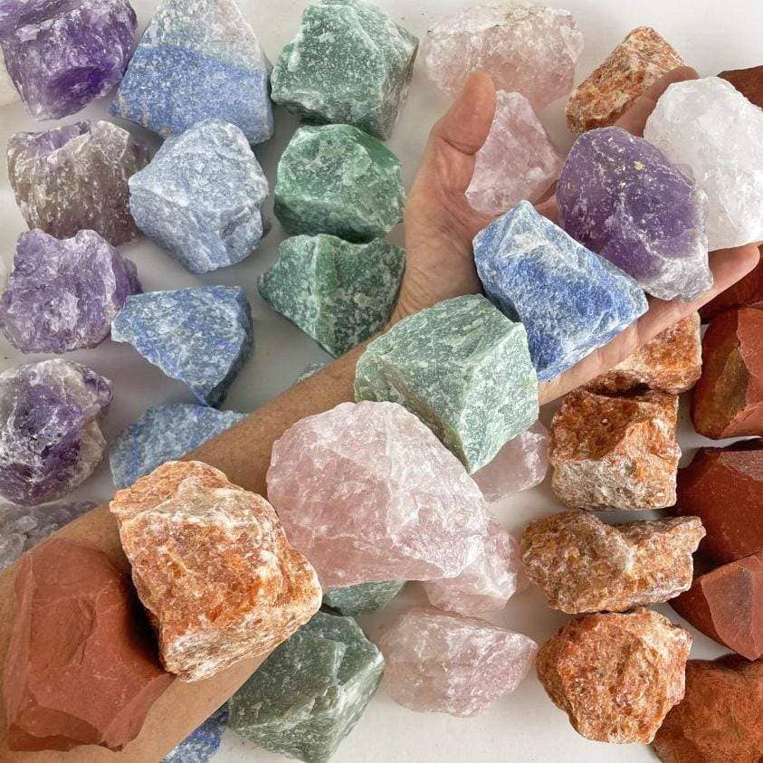 Chakra Rough Stone Crystal Set of 7 - Boxed Collection showcases vibrant healing stones for energy balance.