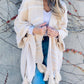 Cream Textured Knit Tassel Kimono Cardigan With Western Pattern And Chunky Tassels For Women Amoli
