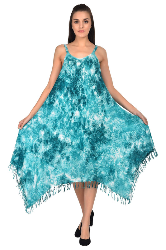 V Neck Tie Dye Dress With Fringes