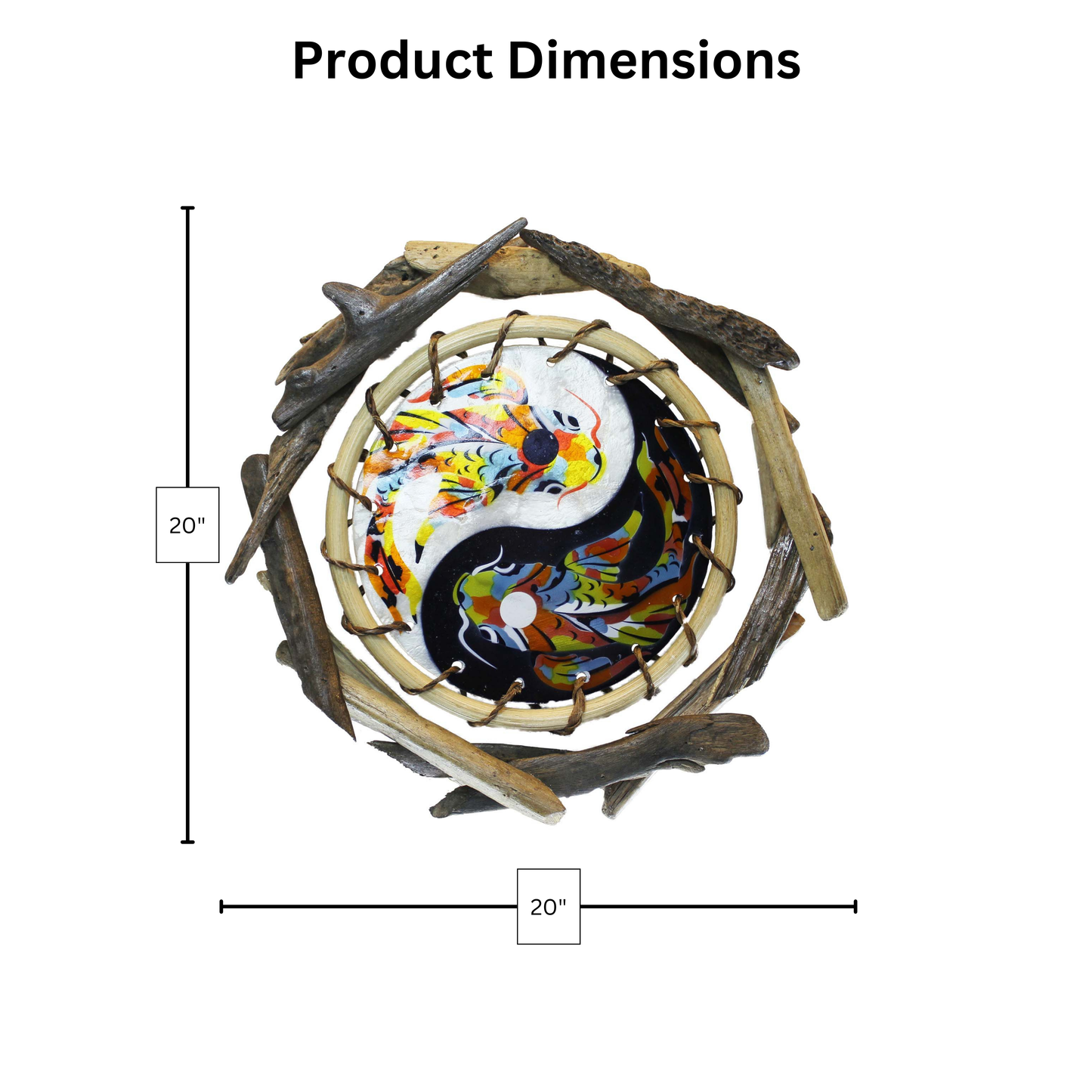 Yin Yang Fish (Color) - Rattan and Driftwood Wall Art