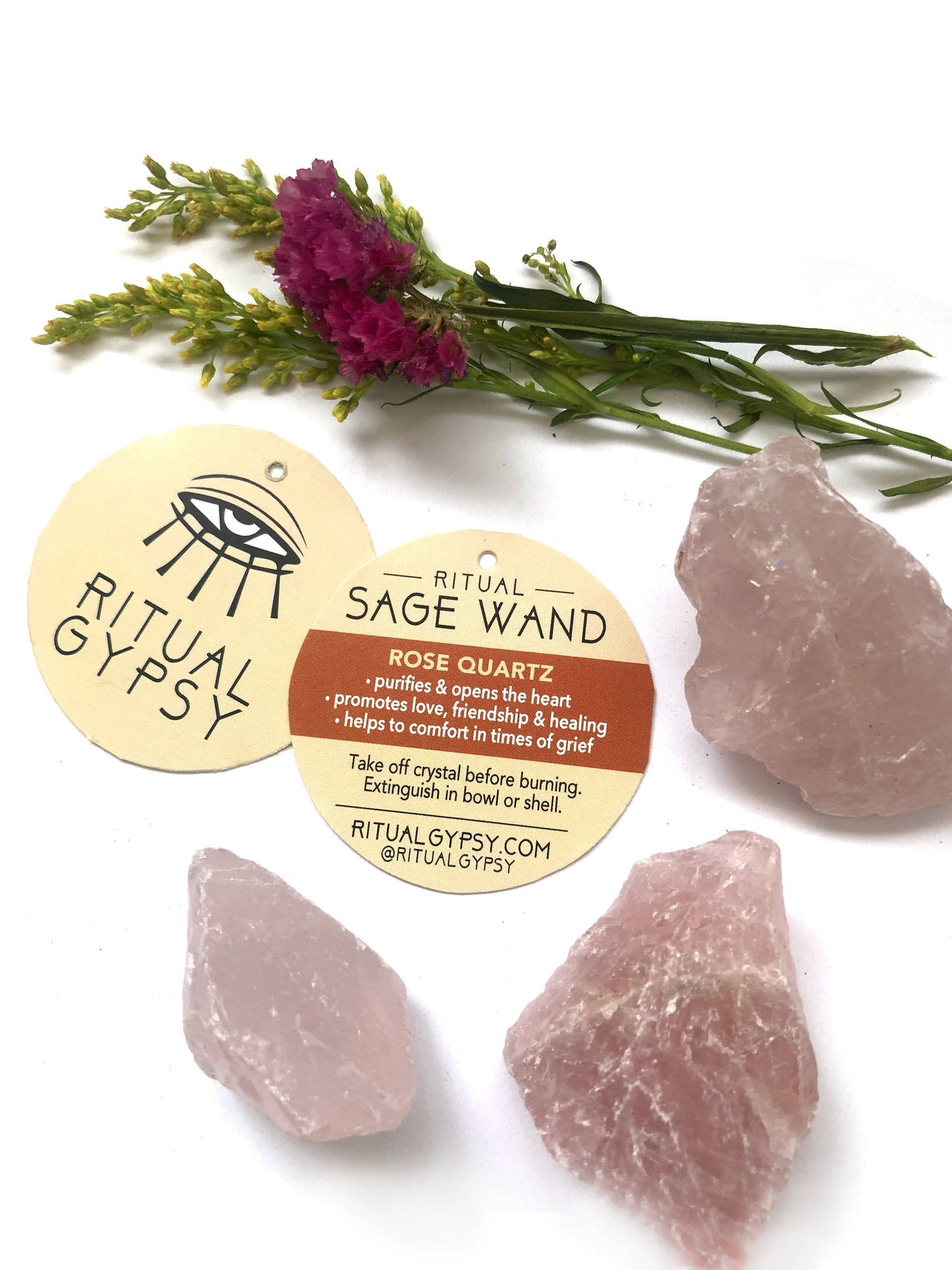 Ritual Sage Wand + Rose Quartz - 4"