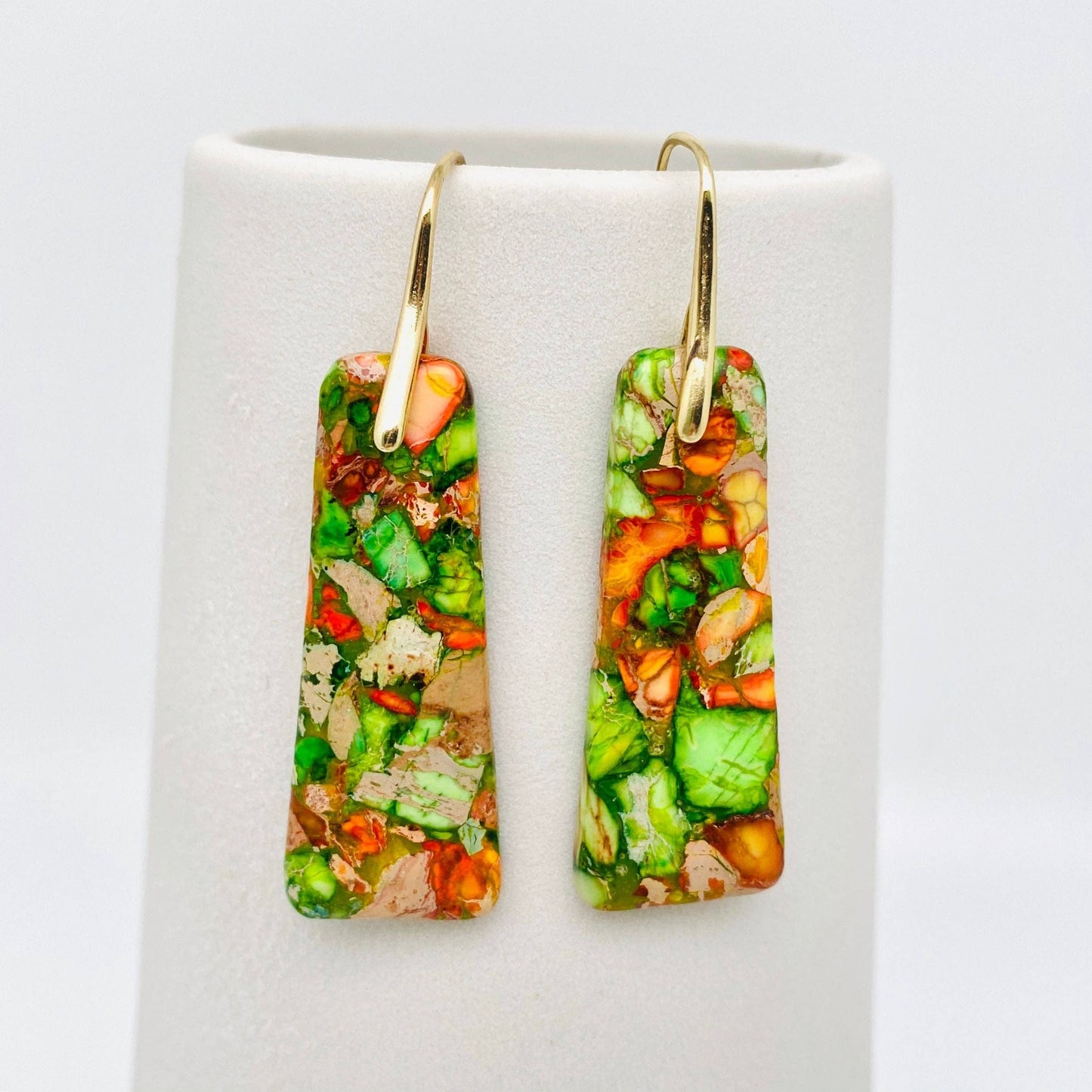 Colored Emperor Stone Geometric Agate Chakra Earrings Copper Nickel Free Lead Free Stylish Dainty Jewelry Gift For Her