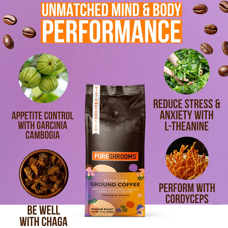 PureShrooms Energize Mushroom Ground Coffee