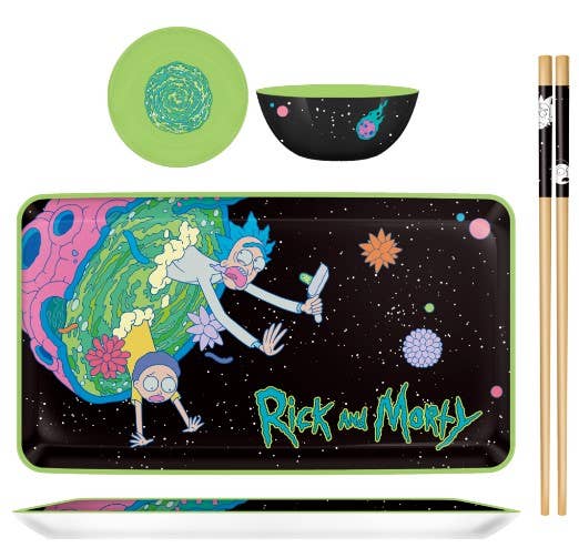 Rick & Morty Pink Planet Portal Boxed 3pc Ceramic Sushi Set