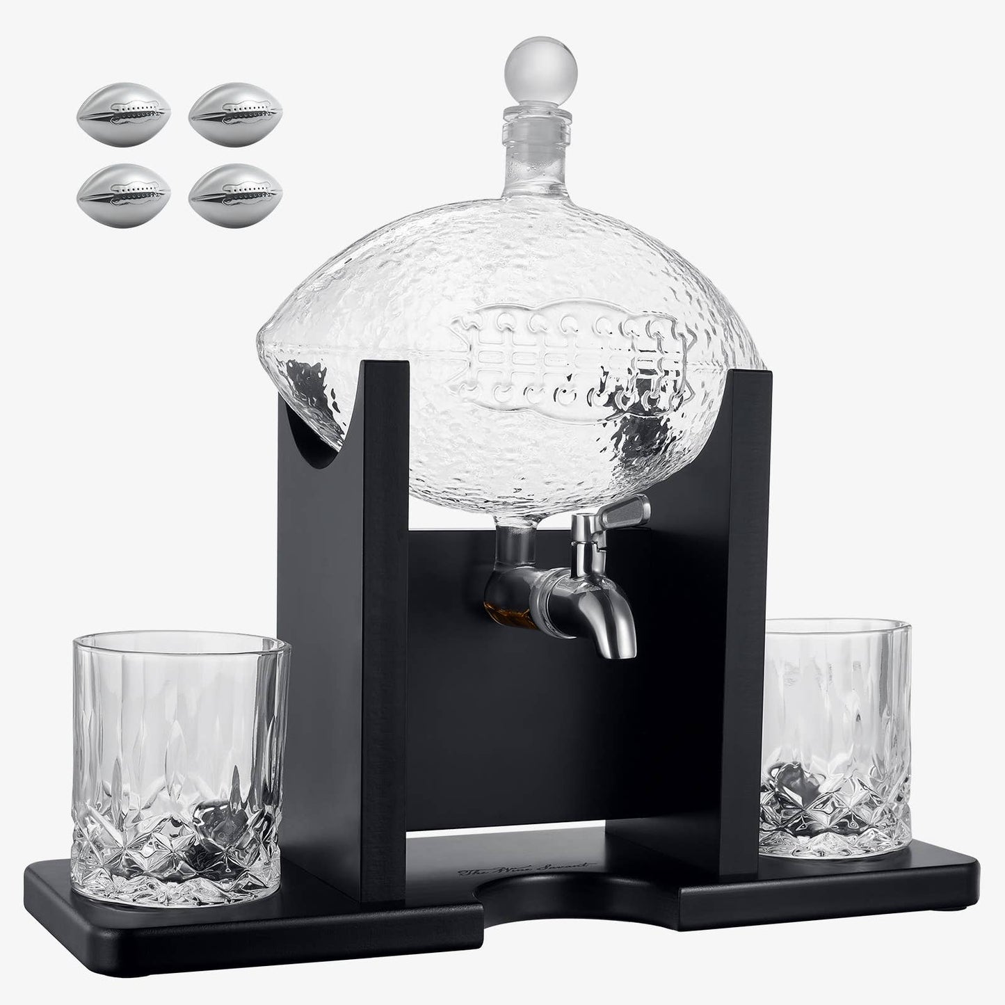 Football Decanter Set with 2 Whiskey and Wine Glasses 1400mL Barware Gift for Football Fans and Game Day Decor