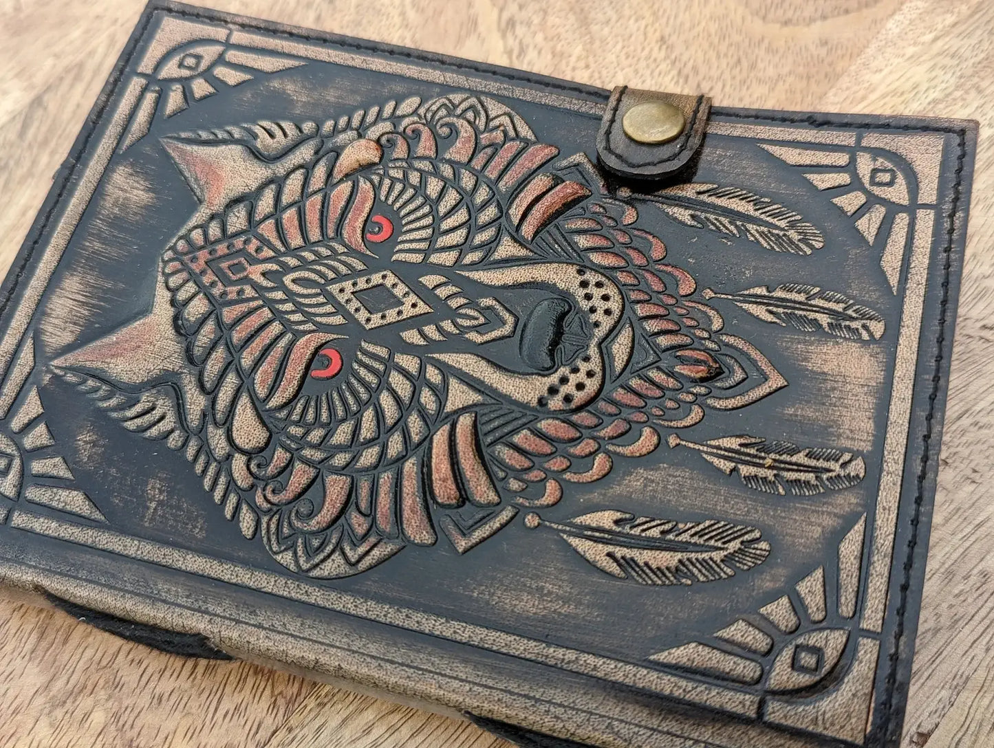 Wolf Embossed Leather Journal with 200 Handmade Pages