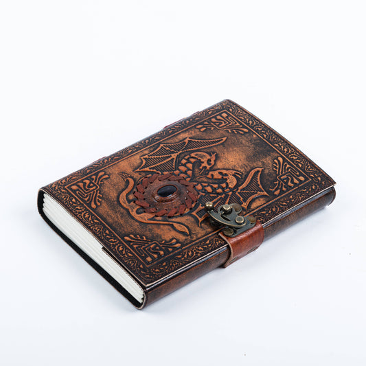 Leather Notebook With Stone Dragon Embossed Travel Journal