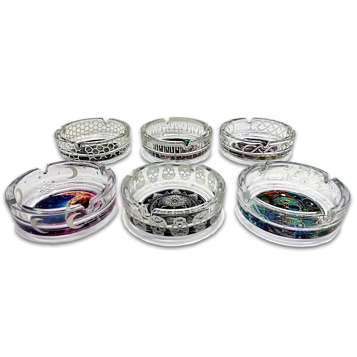 Smokezilla Glow In The Dark Glass Ashtray Assortment- 6/Pack