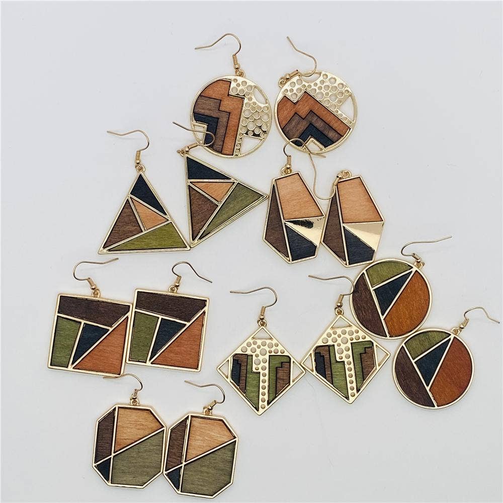 Wood Geometric Earrings