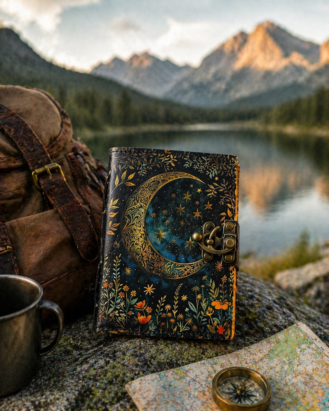 Moon Phase Leather Journal Grimoire Book Of Shadow Vintage Witchcraft Notebook