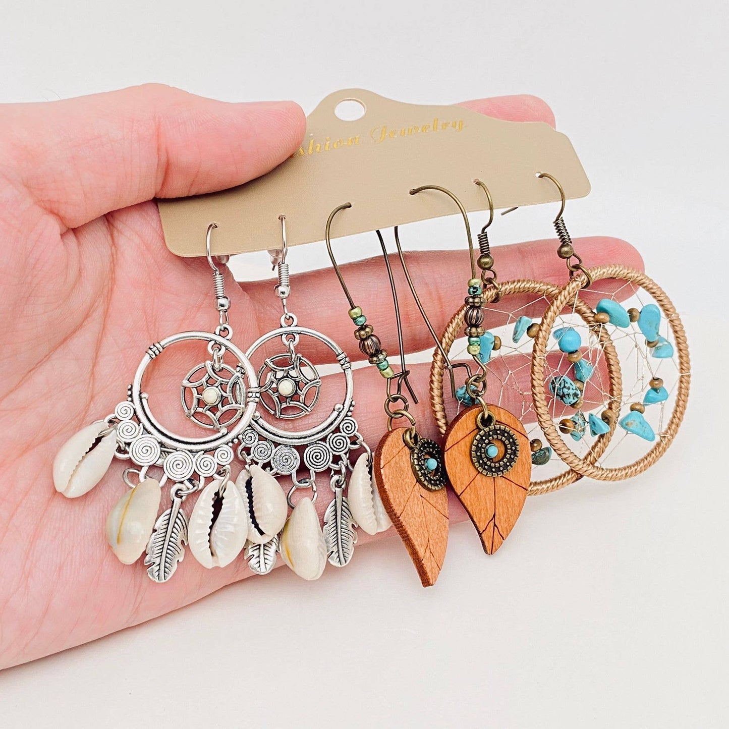 Three Pairs Set Boho Earrings In Different Styles