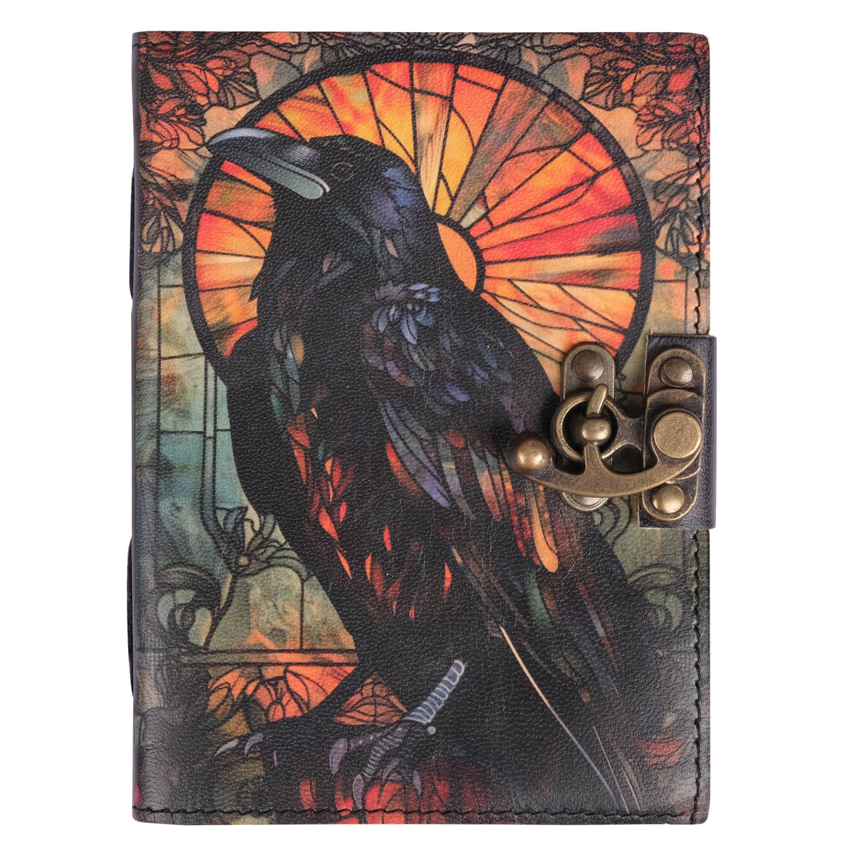Leather Journal Blank Vintage Notebook With Crow UV Print Travel Gift Writers