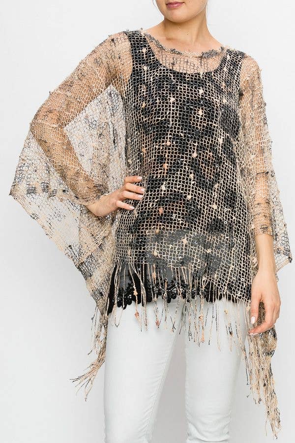 MESH WITH SEQUIN PONCHO TOP