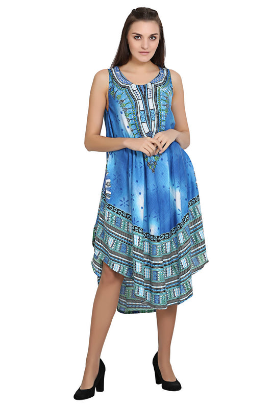 Digital Dashiki Print Sleeveless Umbrella Dress