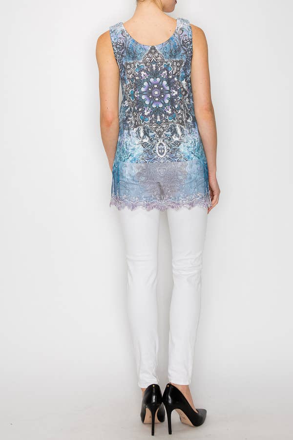 Soft Relaxed Tank With Delicate Floral Laced Hem NAVY