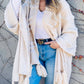 Cream Textured Knit Tassel Kimono Cardigan With Western Pattern And Chunky Tassels For Women Amoli