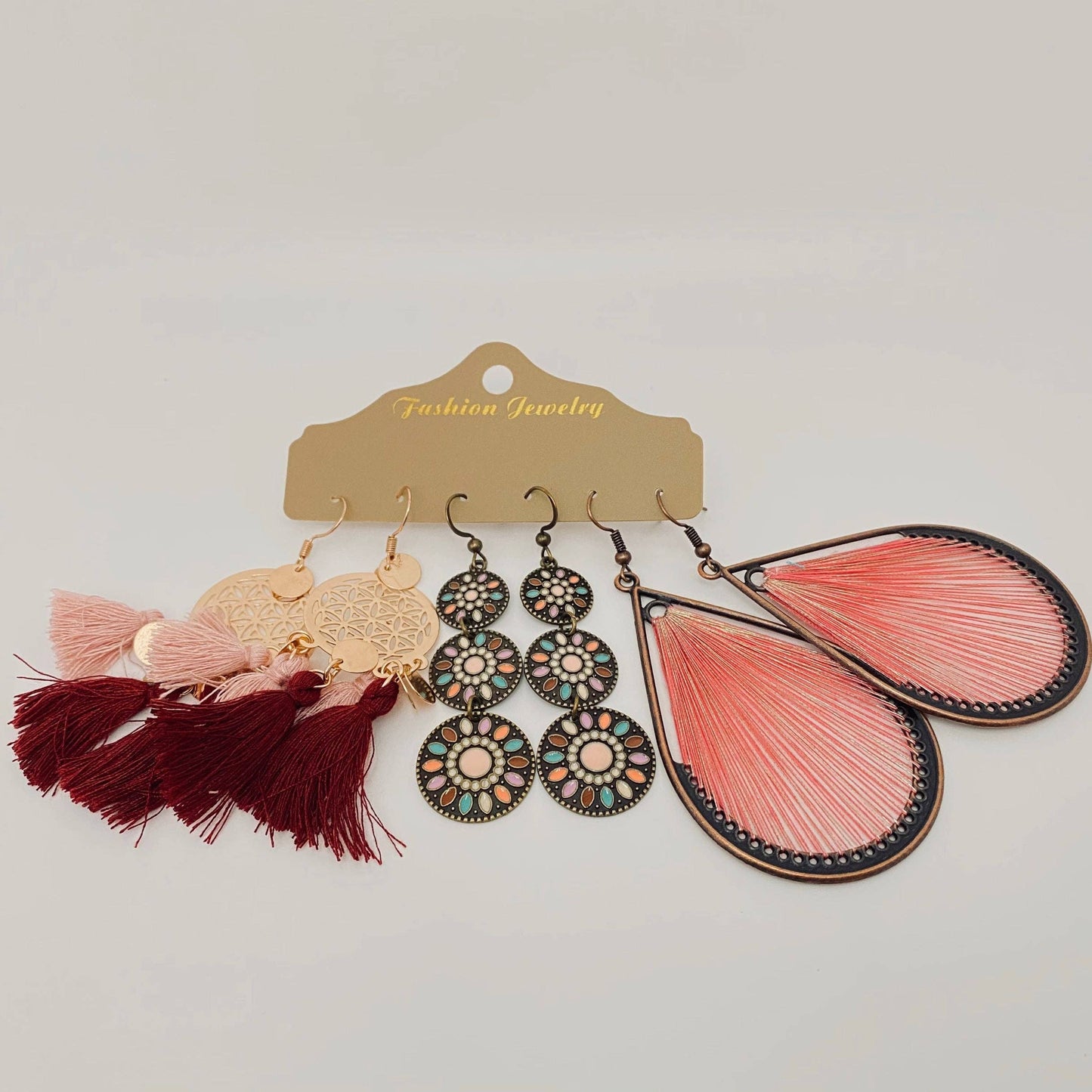 Three Pairs Set Boho Earrings In Different Styles