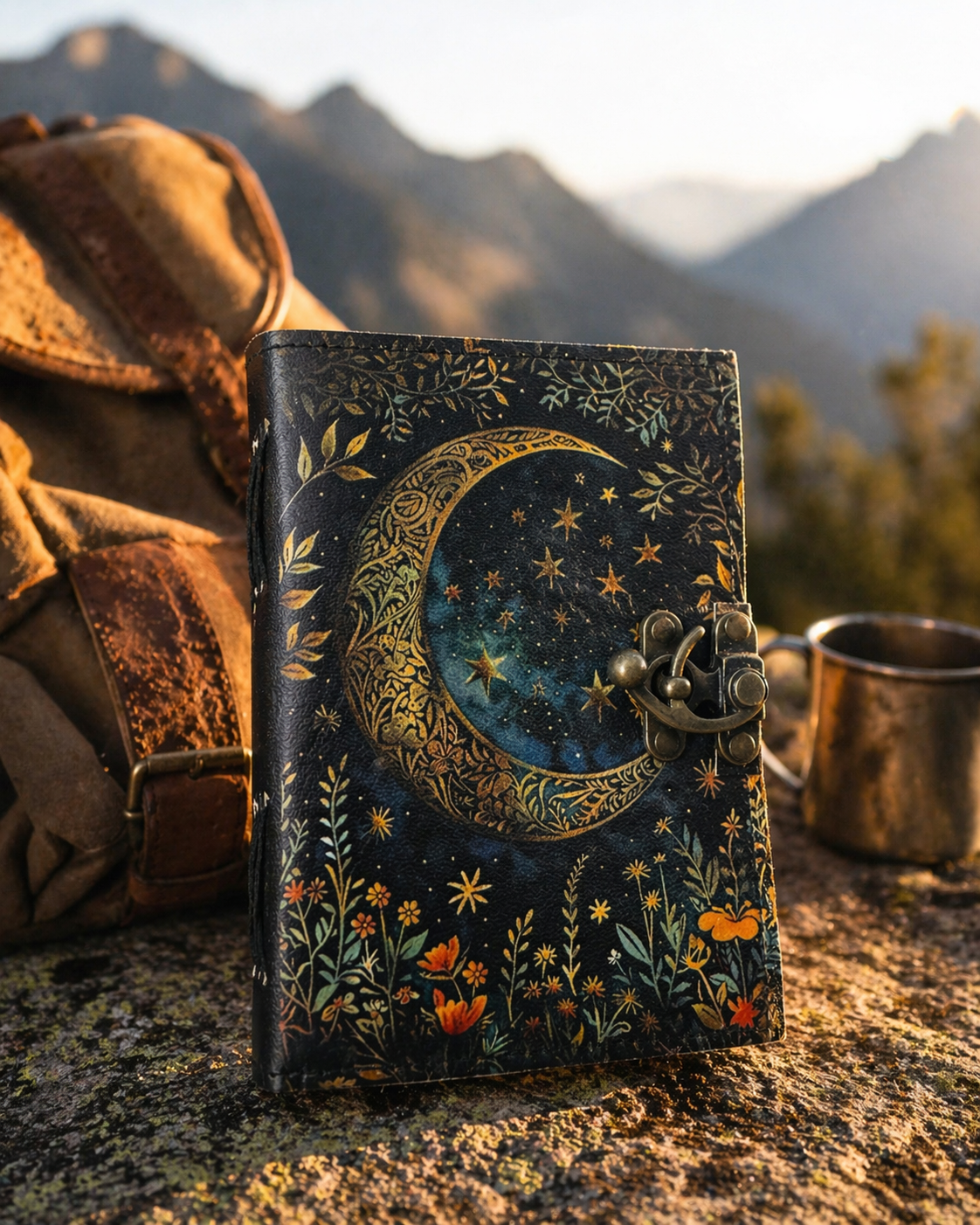 Moon Phase Leather Journal Grimoire Book Of Shadow Vintage Witchcraft Notebook
