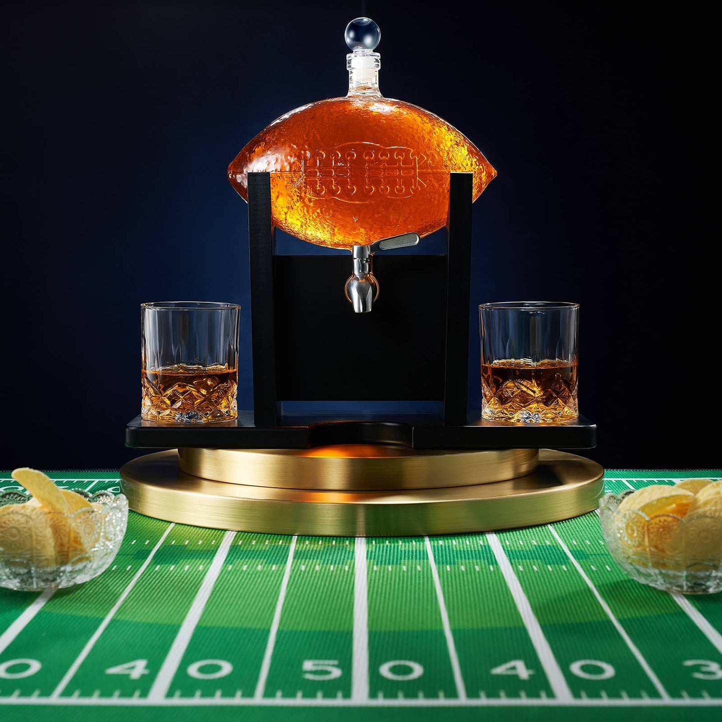Football Decanter Set with 2 Whiskey and Wine Glasses 1400mL Barware Gift for Football Fans and Game Day Decor