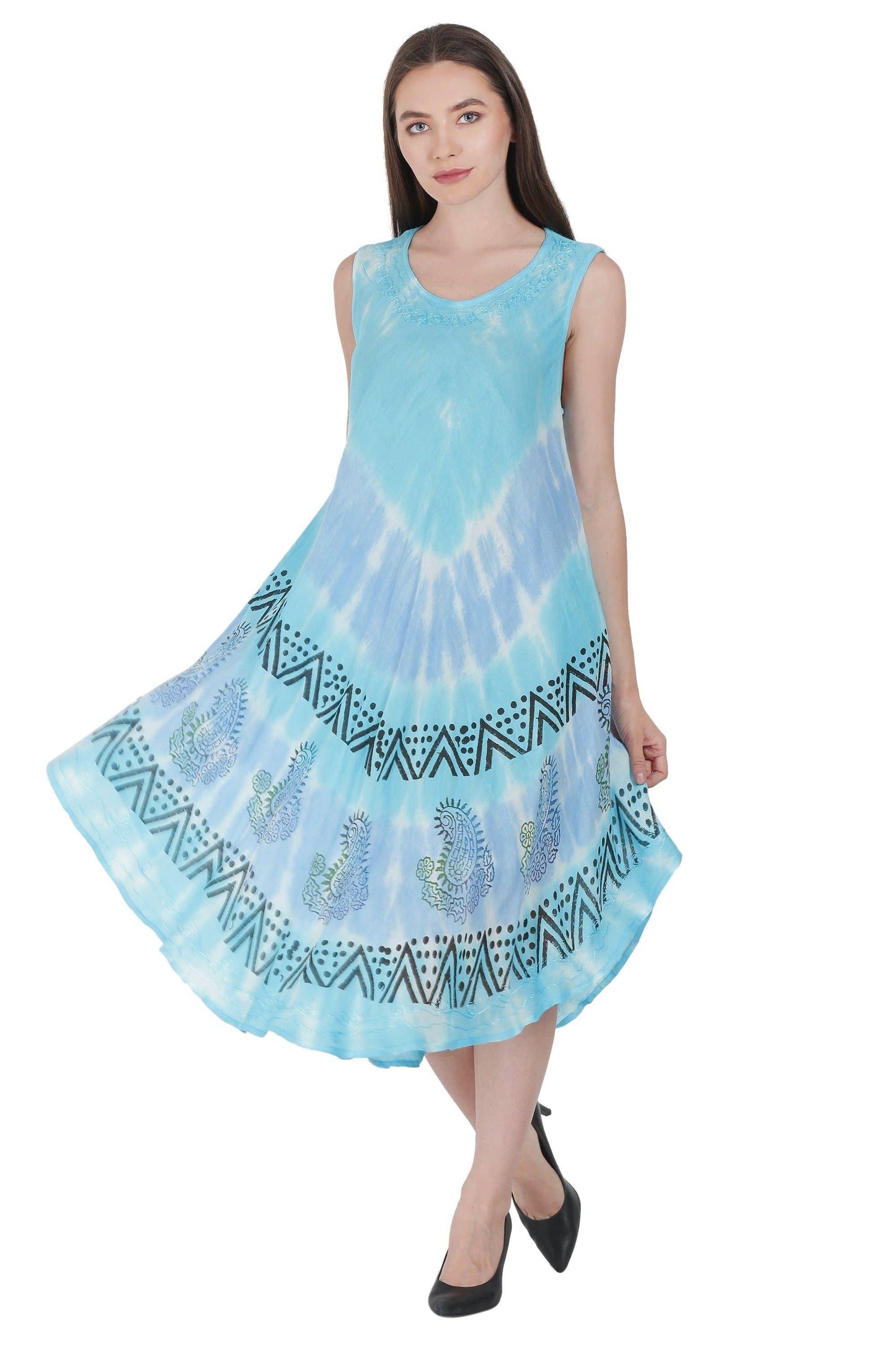 Paisley Block Print Tie Dye Beach Dress