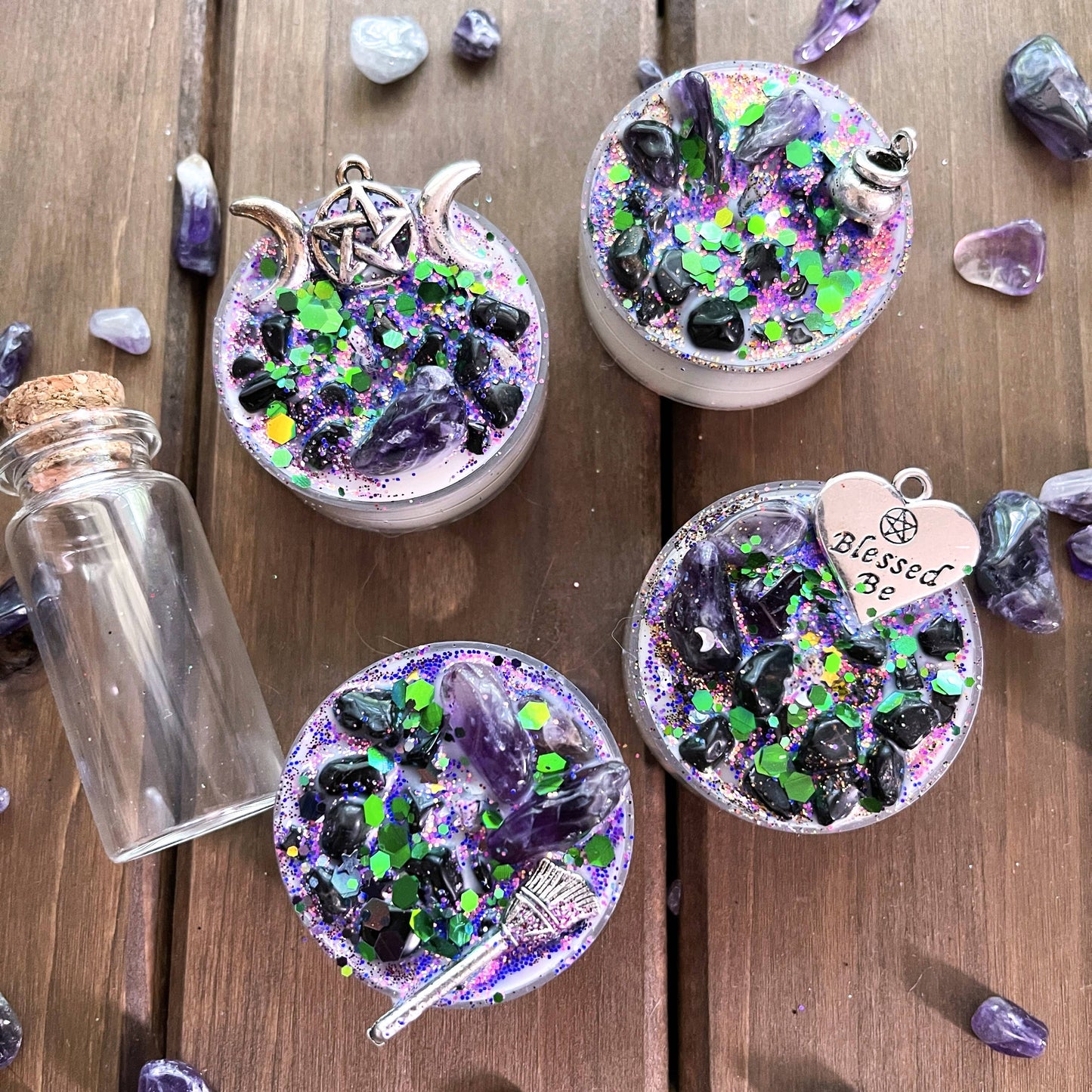 Witchy Woman Tealight Crystal Candles, Ritual Candles