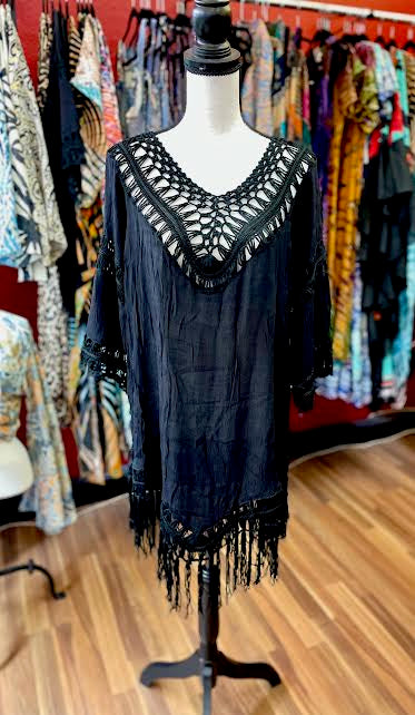 Black Fringe Ladies Coverup for Beach Days and Casual Outings