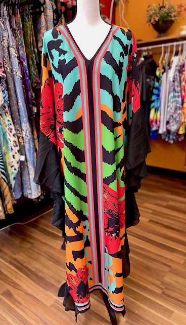Boho Abstract Coverup in Bold Colors for Beach and Festival Wear