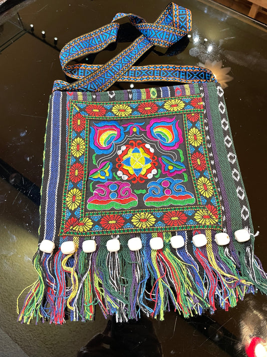Hand Beaded Multicolored Crossbody Bag With Adjustable Strap