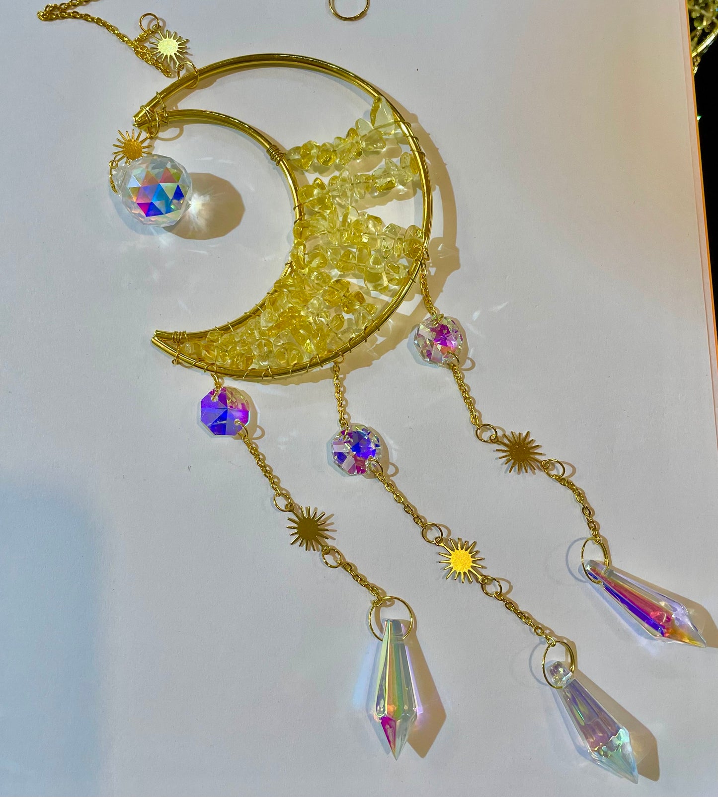 Moon Crystal and Stone Sun Catcher by The Enchanted Bazaar